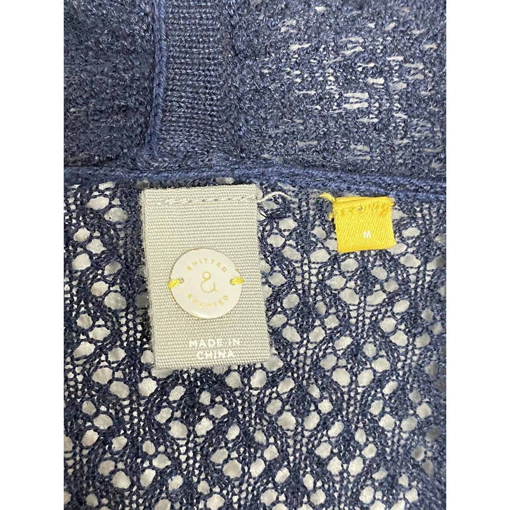 Anthropologie Knitted & Knotted Navy Blue Linen Crochet Cardigan Sweater Size M - Picture 3 of 6